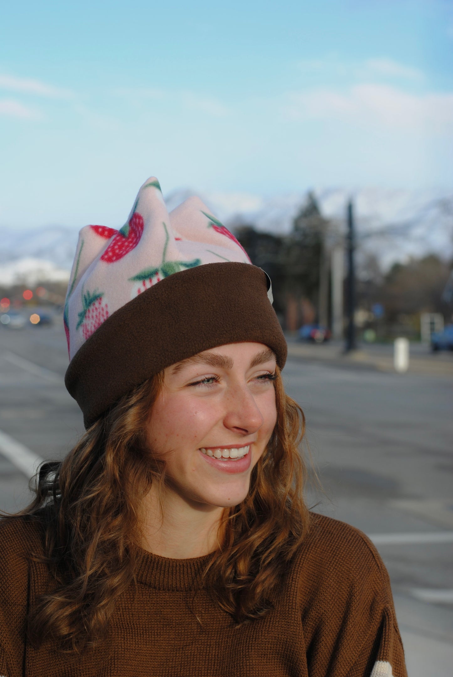 Brown and Strawberry Hat- size small