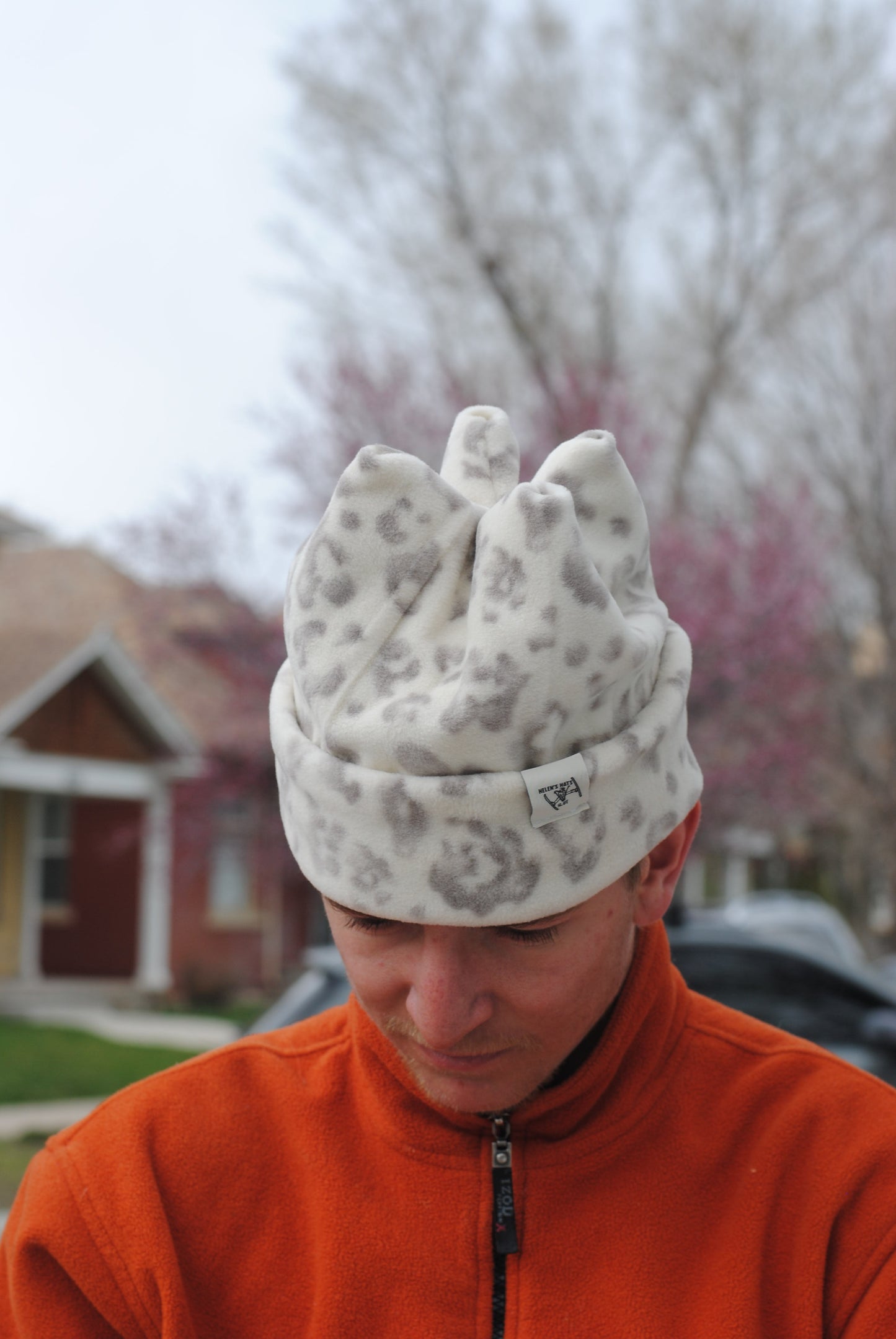 White Cheetah Hat- size small/med